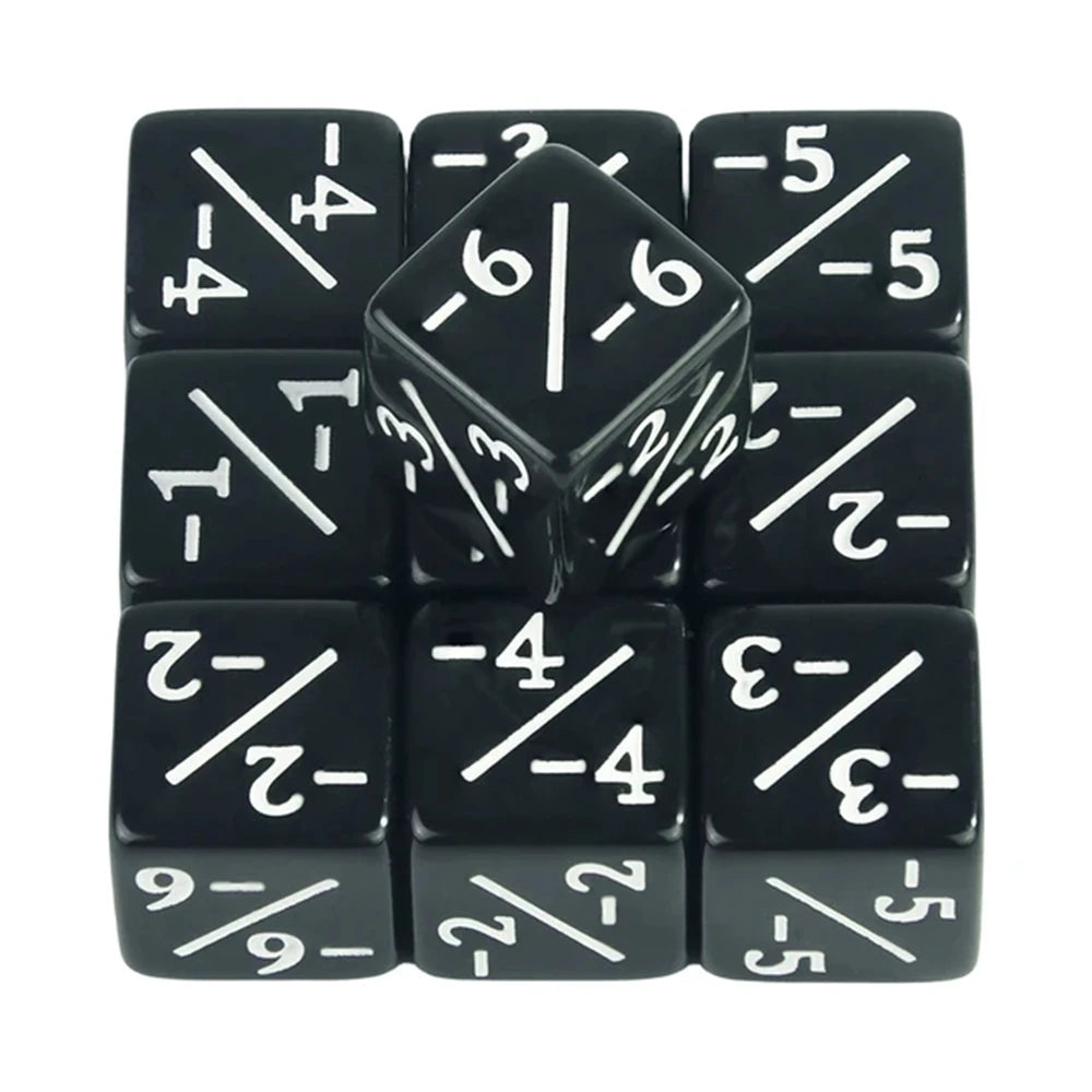 Set of black dice with white numbers on a white background