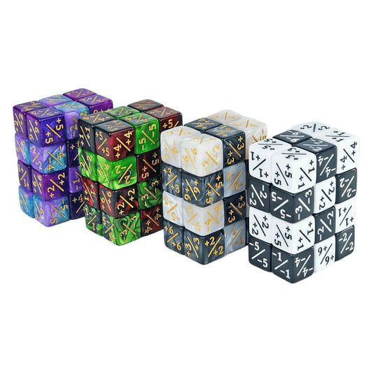 Set of colorful dice with mathematical symbols on a white background